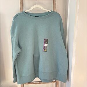 Women's Fleece Crop Crew Neck Sweater Greyed Teal